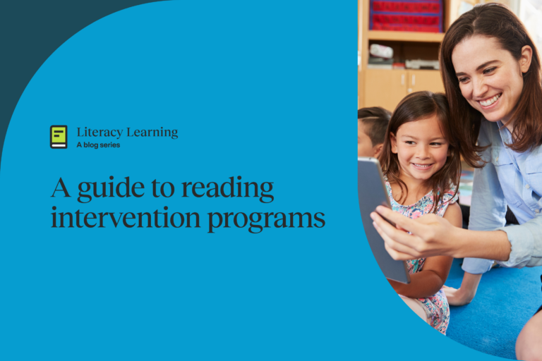 blog cover image featuring elementary teacher and student looking at tablet together in class